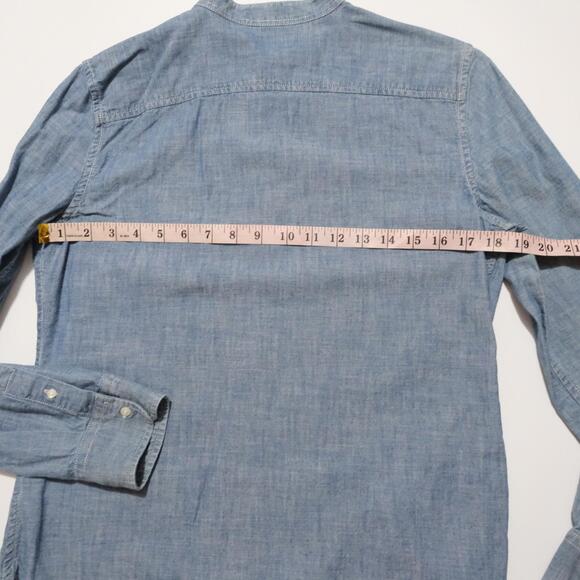 Chaps Denim Shirt Womens M Banded Collar Lightweight Button Up Shirt Blouse - Picture 5 of 6
